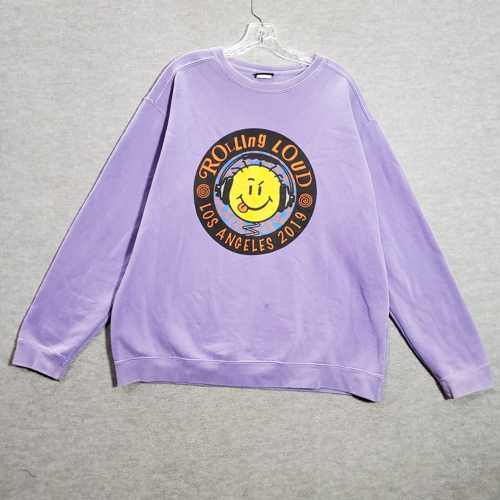 Rolling Loud Men Sweatshirt Large Purple Los Angeles Hip Hop Rapper Graphic READ